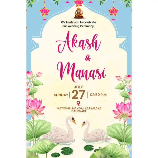 Customized Lotus Theme English Wedding Invitation Card e-Card 2026