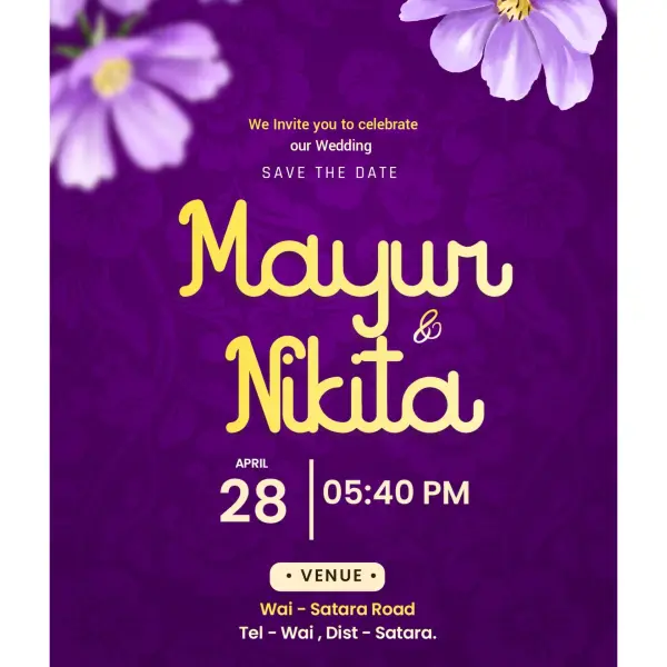 Purple Theme Customize Wedding Invitation Design in English